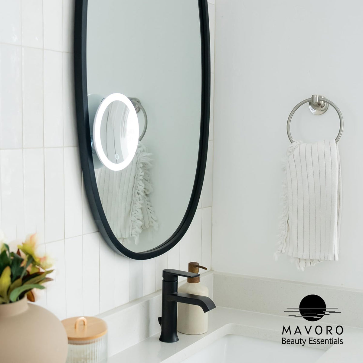 Mavoro 17cm LED Makeup Mirror with 10X Magnification and Suction Cups White NEW