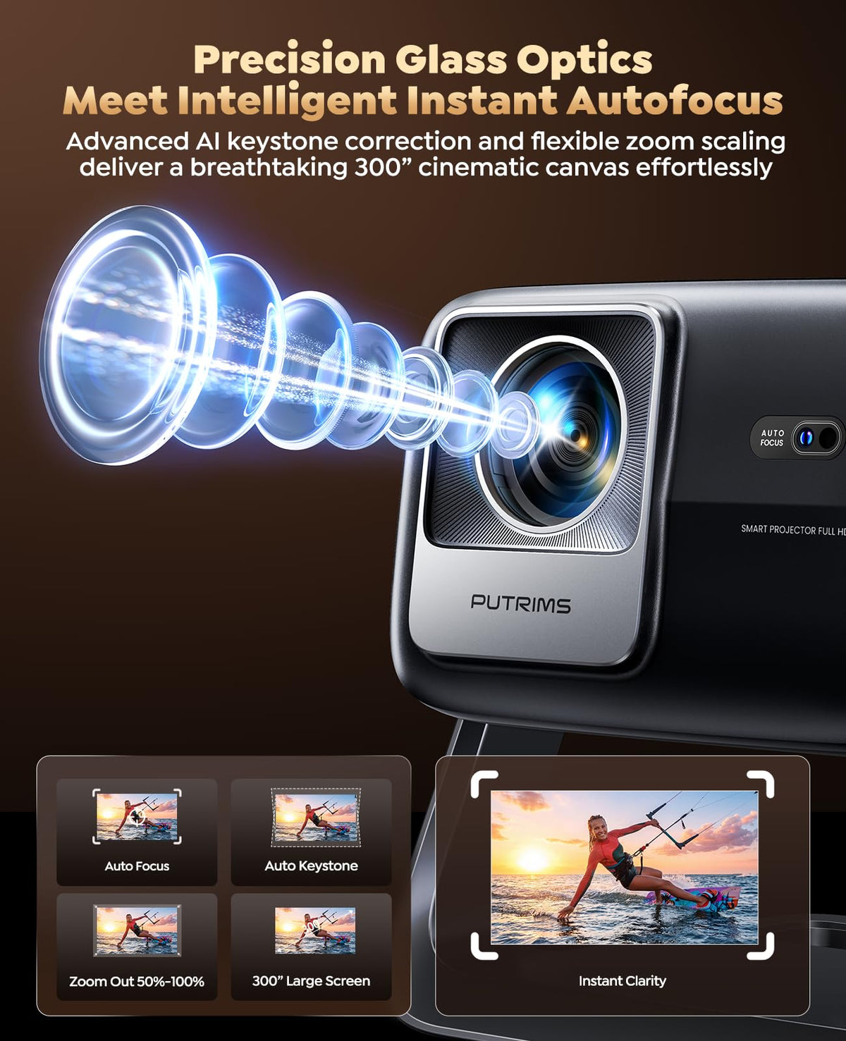 PUTRIMS 4K Projectors Smart Projector with Google TV & 360° Stand - Black