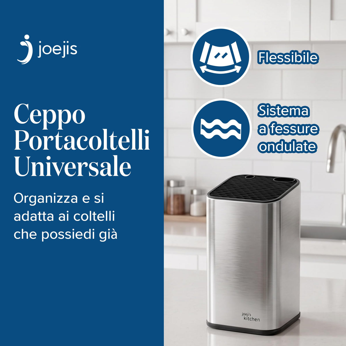 Joeji's Kitchen Universal Knife Block Silver - Extra Storage Slots NEW