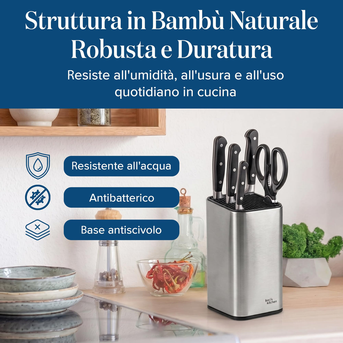 Joeji's Kitchen Universal Knife Block Silver - Extra Storage Slots NEW