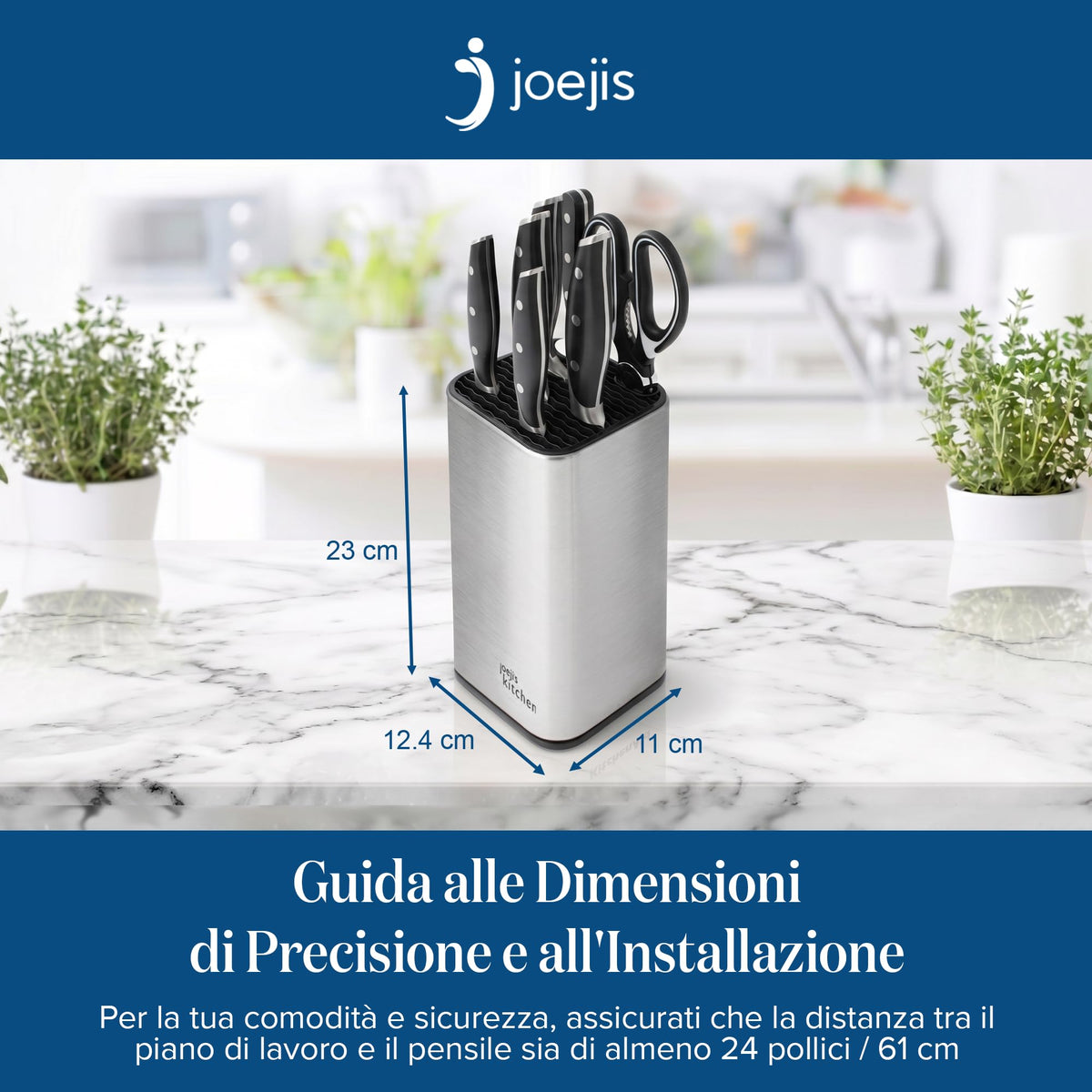 Joeji's Kitchen Universal Knife Block Silver - Extra Storage Slots NEW