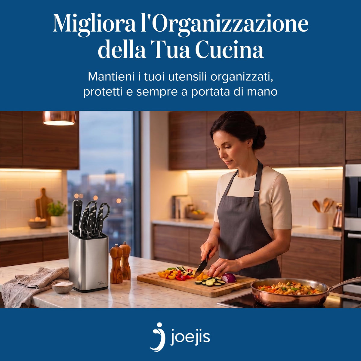 Joeji's Kitchen Universal Knife Block Silver - Extra Storage Slots NEW