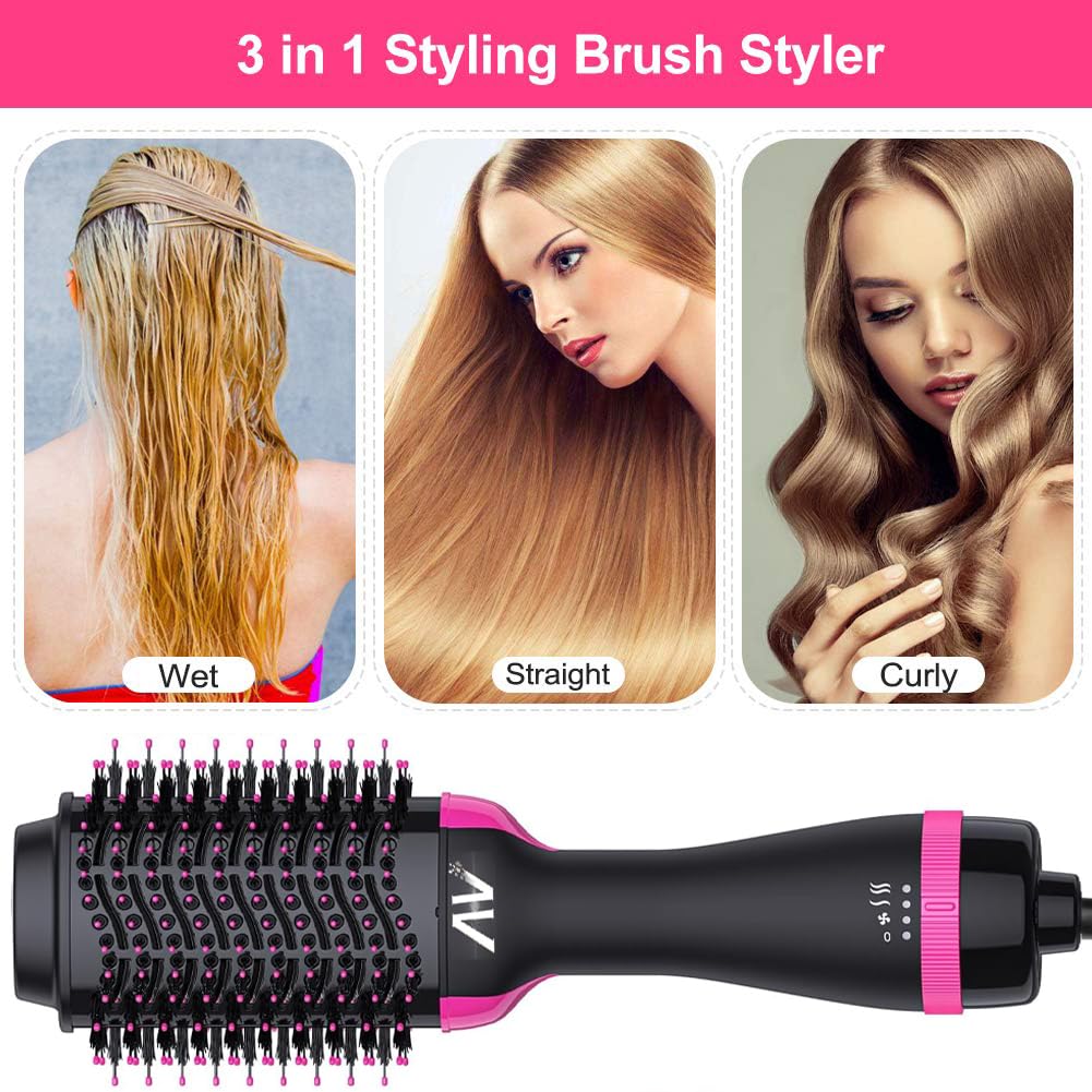 Hot Air Styler Brush 1200W One Step Hair Dryer Pink & Black NEW