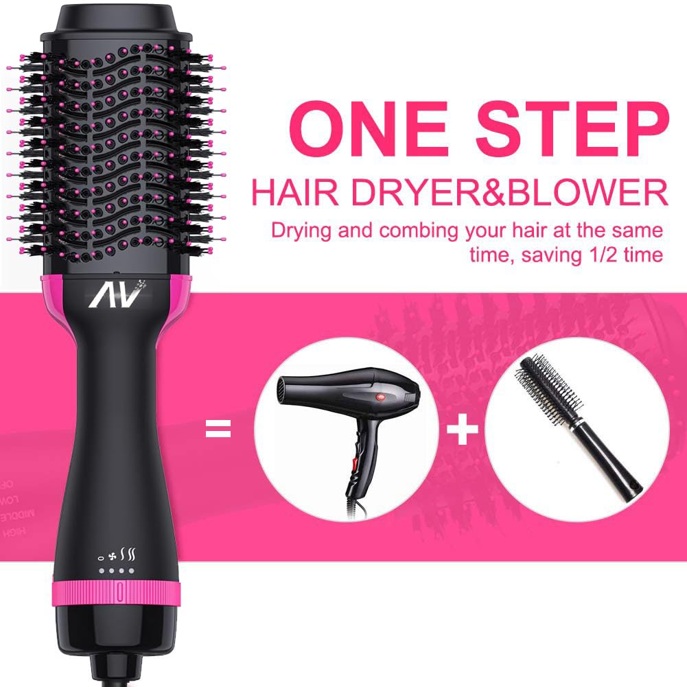 Hot Air Styler Brush 1200W One Step Hair Dryer Pink & Black NEW