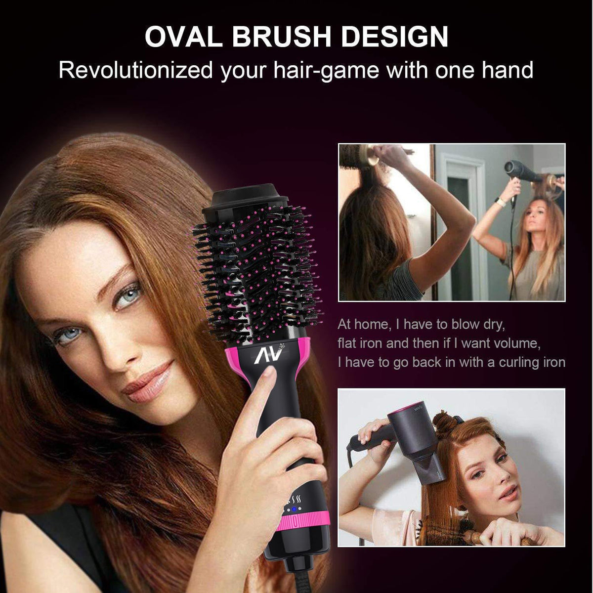 Hot Air Styler Brush 1200W One Step Hair Dryer Pink & Black NEW