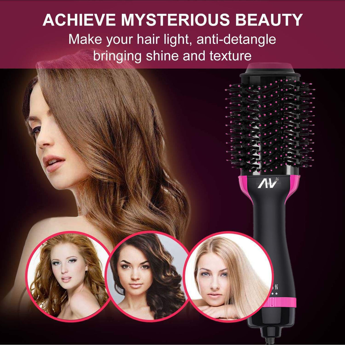 Hot Air Styler Brush 1200W One Step Hair Dryer Pink & Black NEW