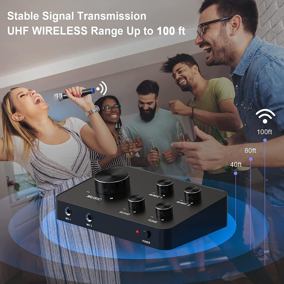 DigitConvert Portable Karaoke Wireless Microphone Mixer System Black DEMO