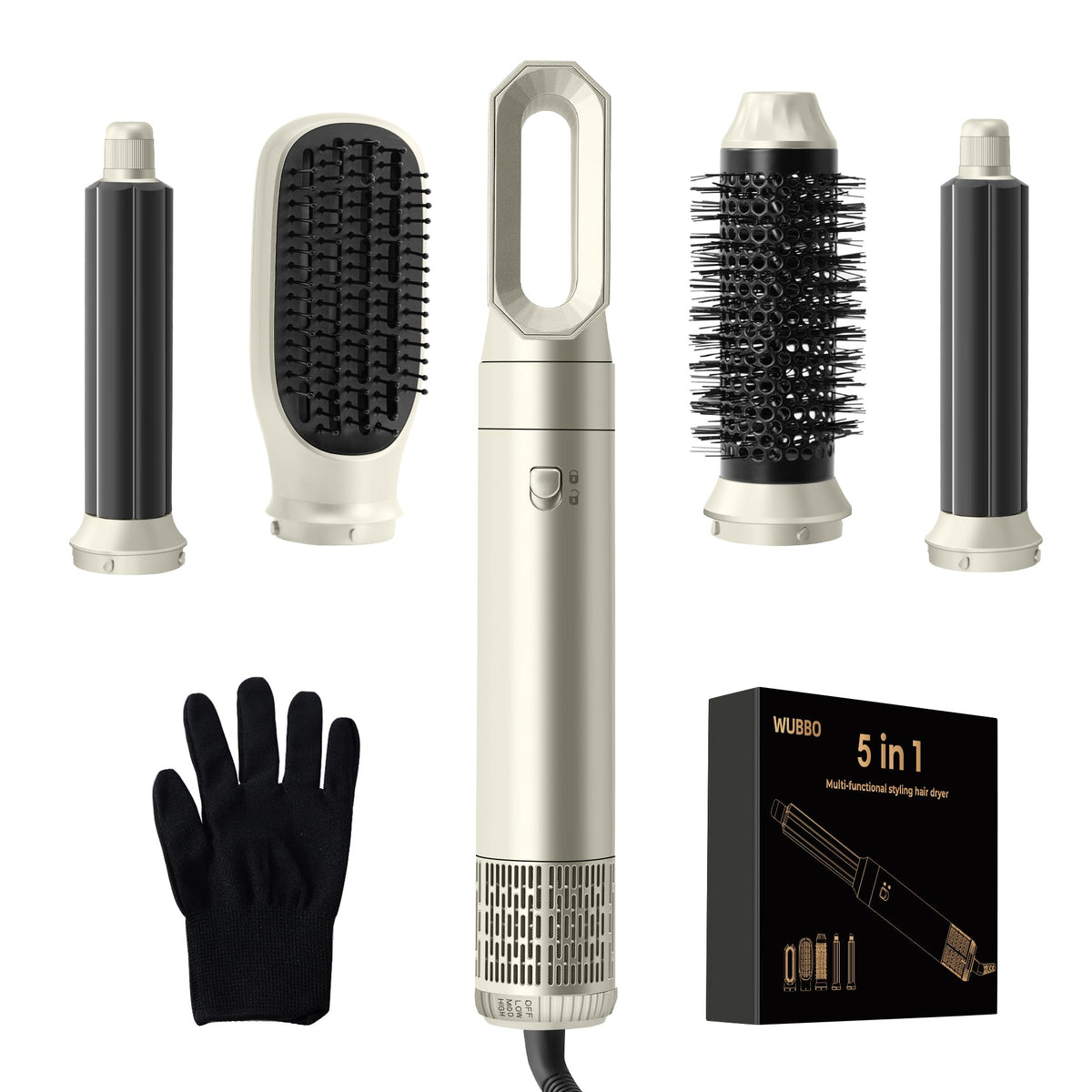 WUBBO 5-in-1 Hot Air Styler Brush - Light Champagne Gold Fast Drying DEMO