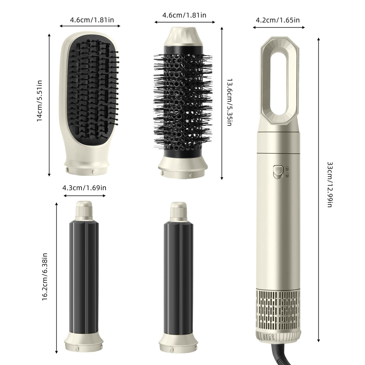 WUBBO 5-in-1 Hot Air Styler Brush - Light Champagne Gold Fast Drying DEMO