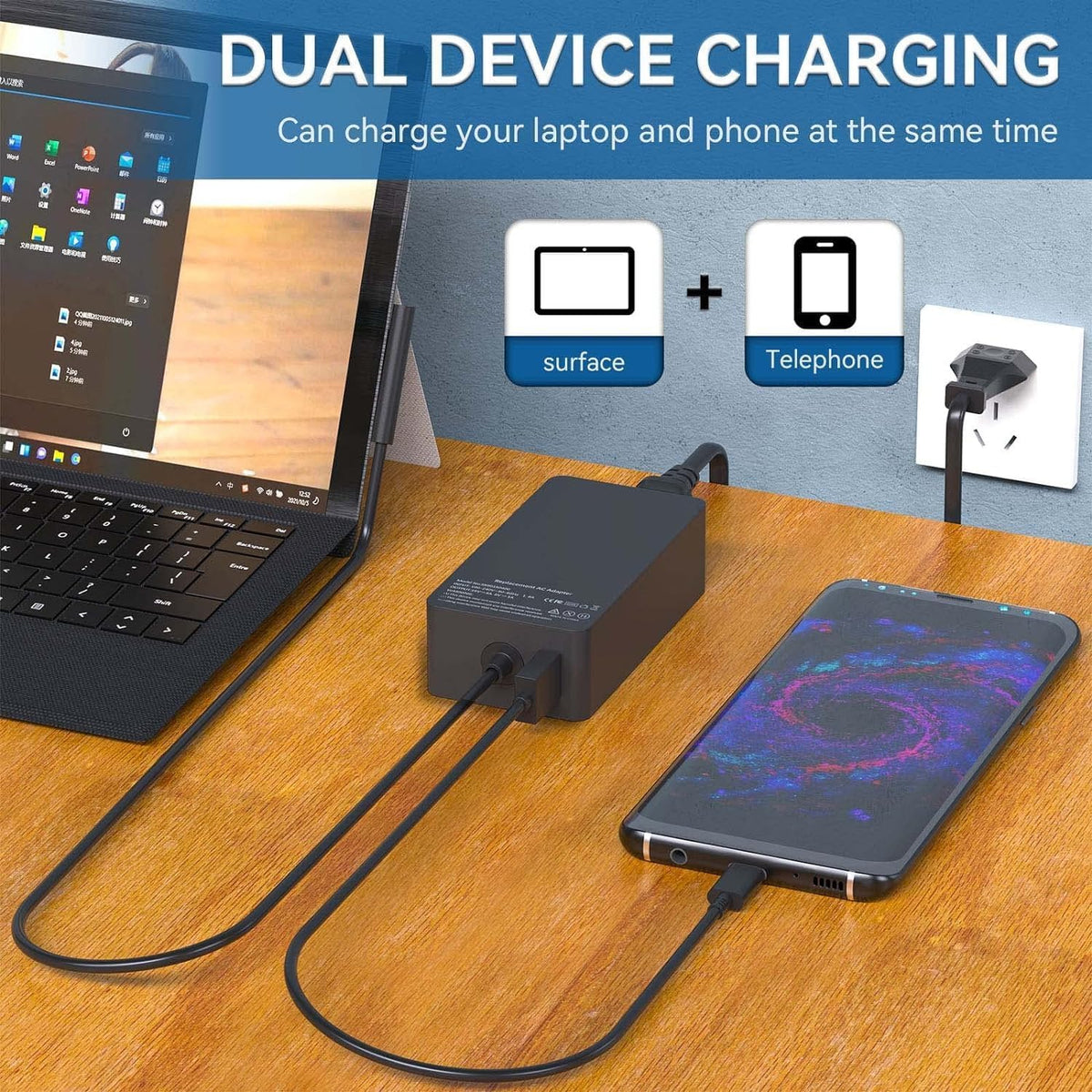 65W Black Laptop Charger for Microsoft Surface Pro Power Supply DEMO