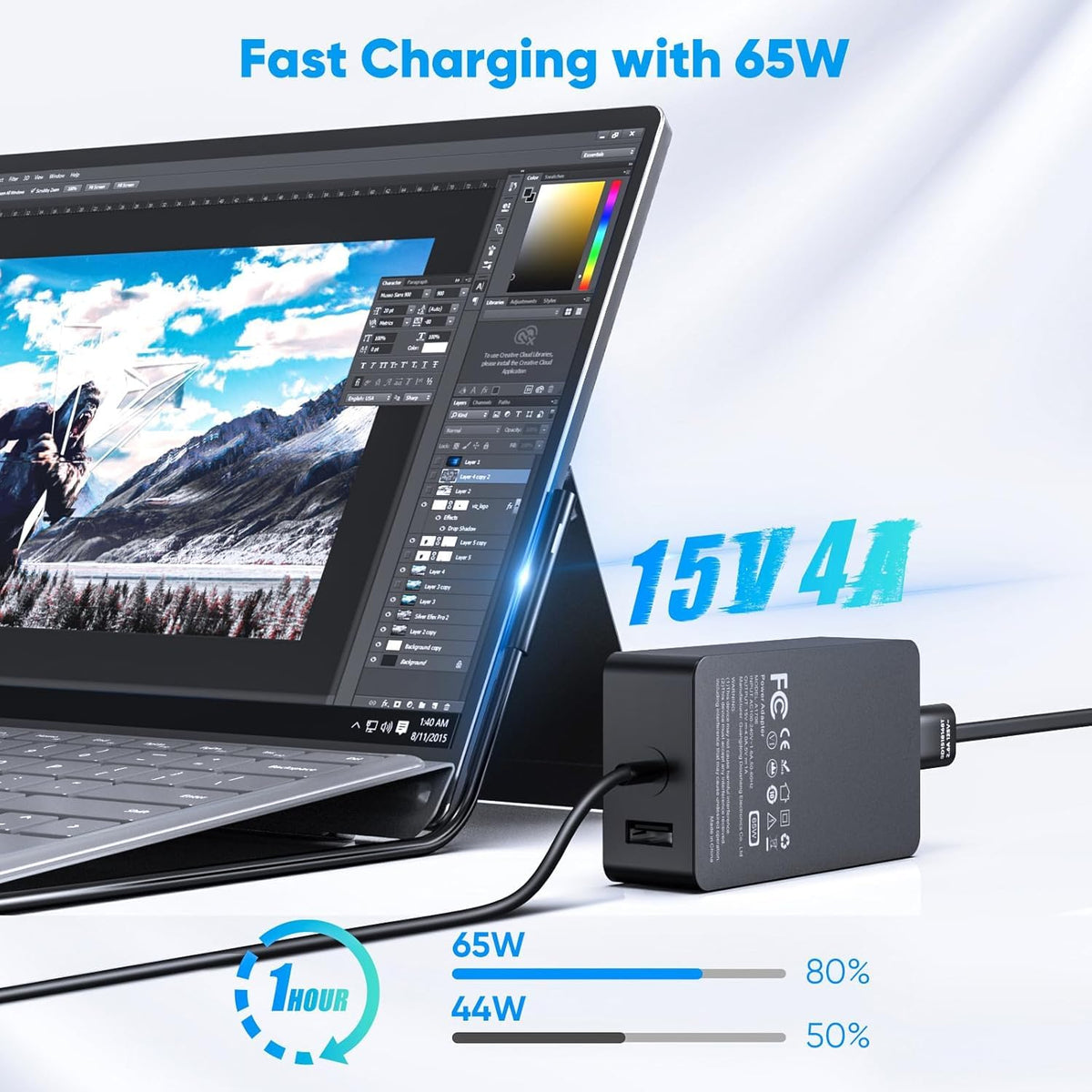 65W Black Laptop Charger for Microsoft Surface Pro Power Supply DEMO