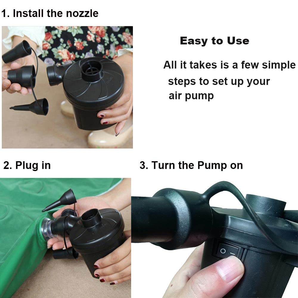 Electric Air Pump Inflation Device 3 Nozzles AC Powered Black DEMO