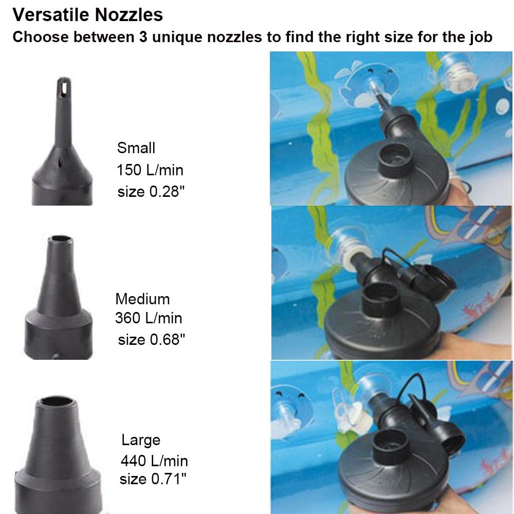 Electric Air Pump Inflation Device 3 Nozzles AC Powered Black DEMO
