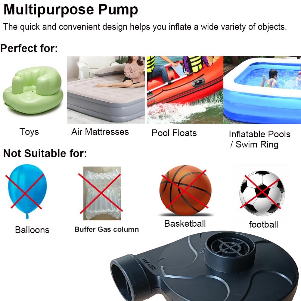 Electric Air Pump Inflation Device 3 Nozzles AC Powered Black DEMO