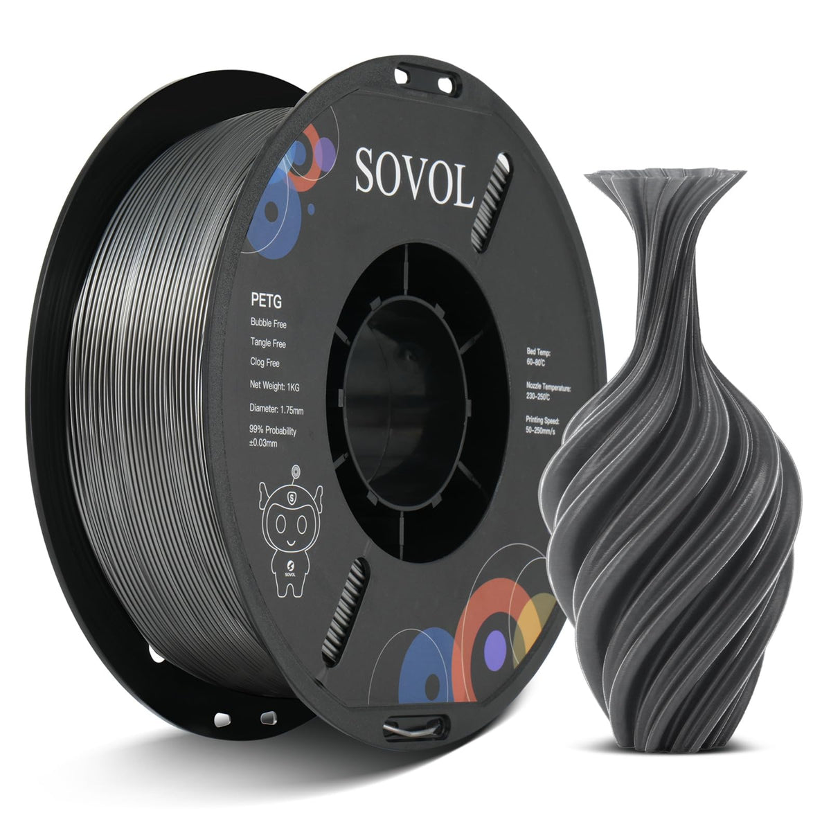 Sovol PETG 3D Printer Filament Silver Grey 1.75mm 1kg Spool Size 1kg / NEW