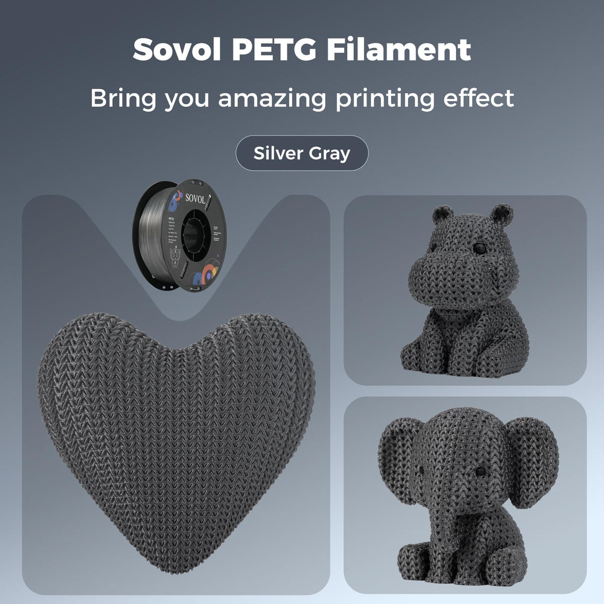 Sovol PETG 3D Printer Filament Silver Grey 1.75mm 1kg Spool Size 1kg / NEW