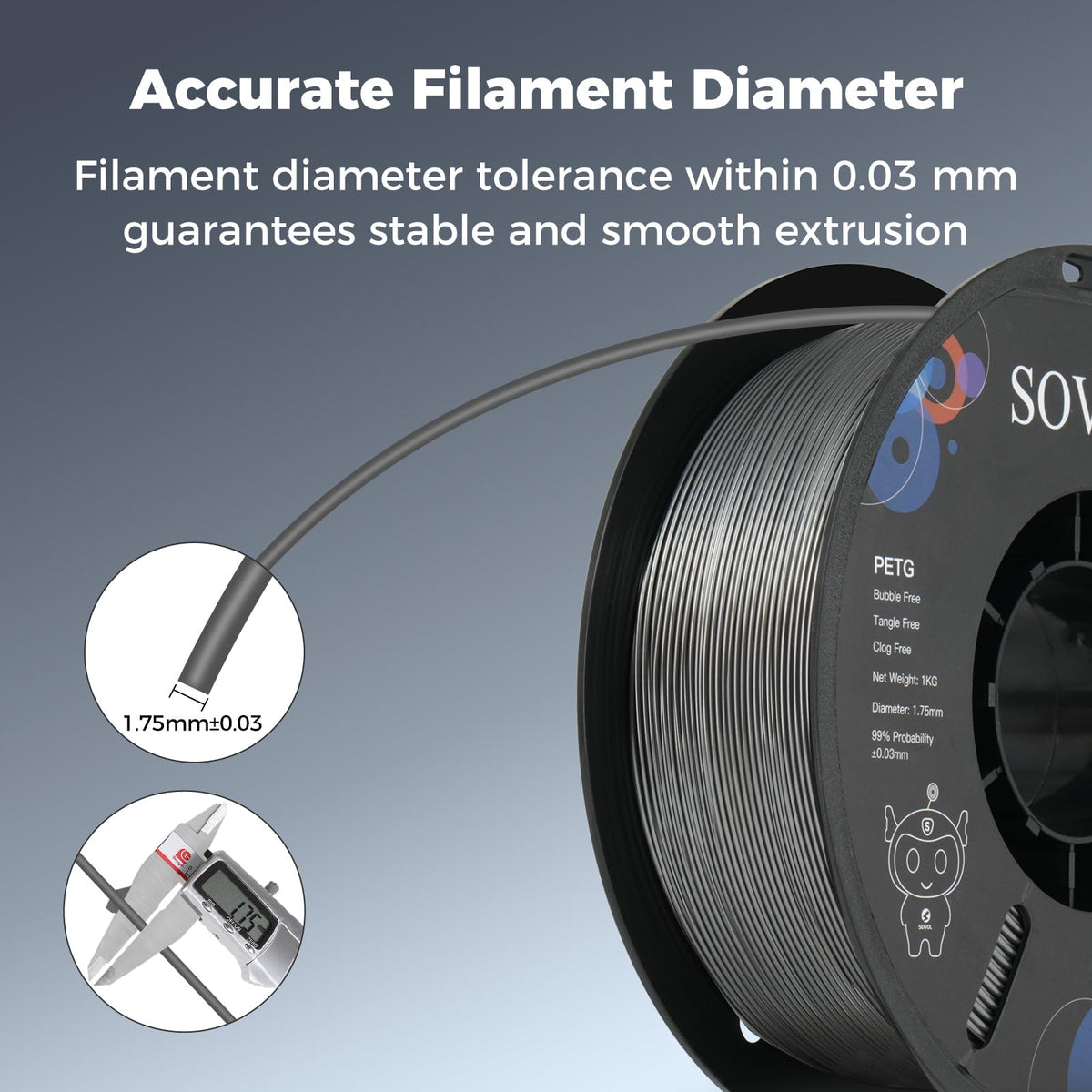 Sovol PETG 3D Printer Filament Silver Grey 1.75mm 1kg Spool Size 1kg / NEW