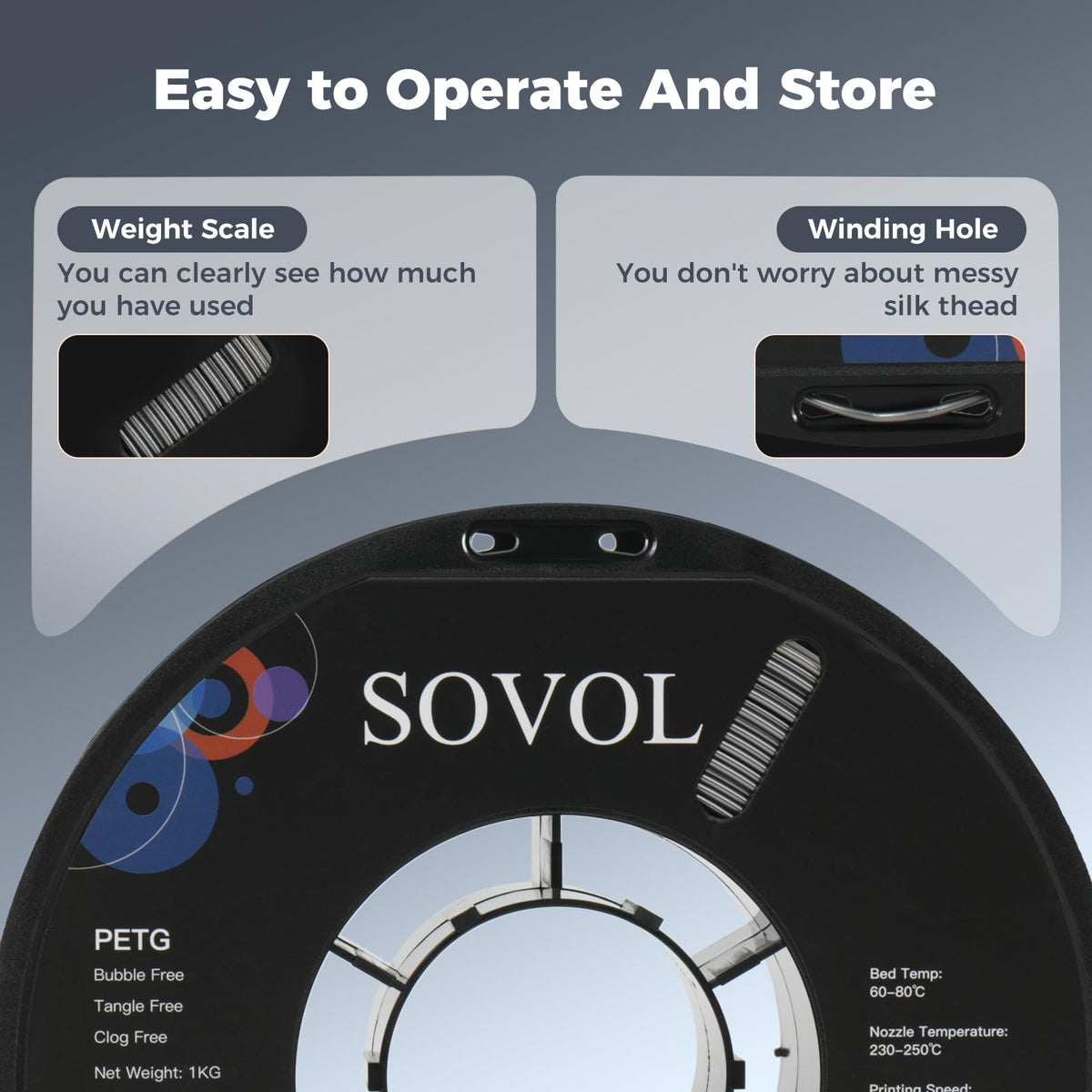Sovol PETG 3D Printer Filament Silver Grey 1.75mm 1kg Spool Size 1kg / NEW