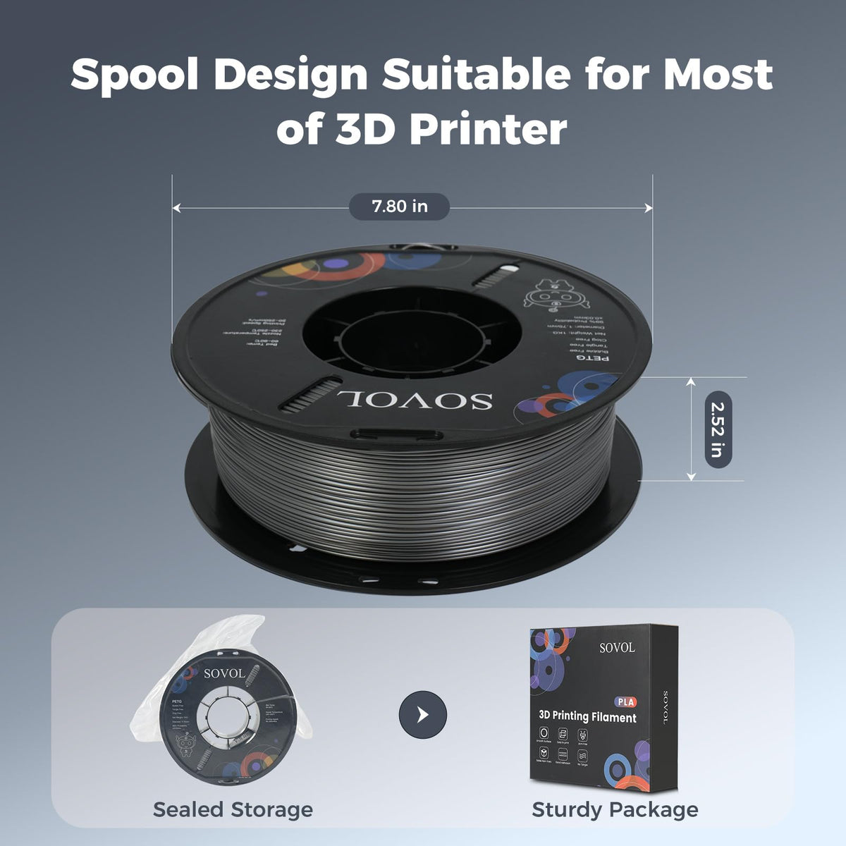 Sovol PETG 3D Printer Filament Silver Grey 1.75mm 1kg Spool Size 1kg / NEW