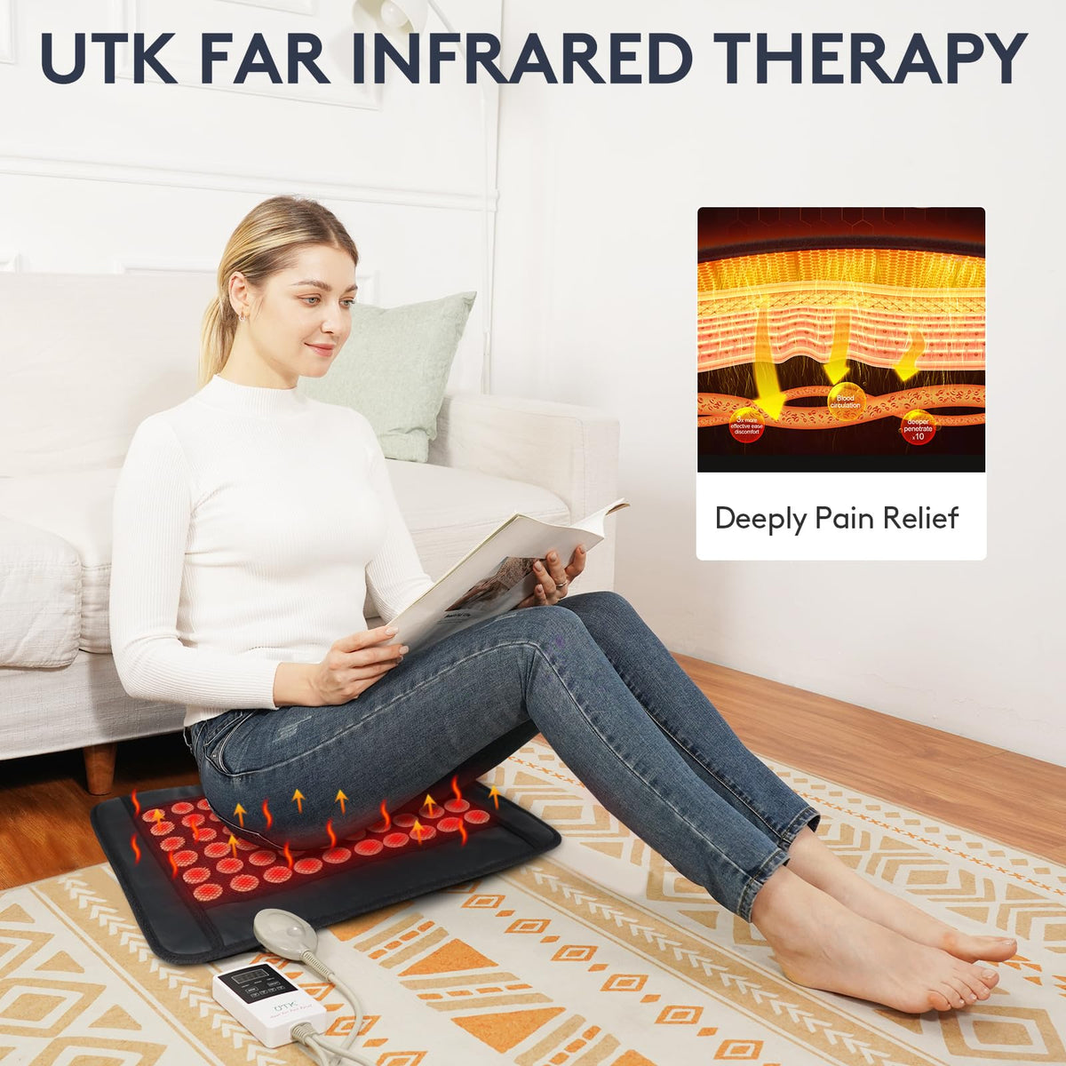 UTK Far Infrared Electric Heating Pad for Back Pain Relief Black DEMO