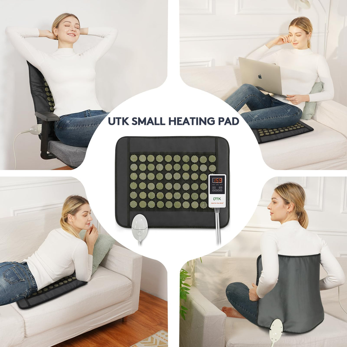 UTK Far Infrared Electric Heating Pad for Back Pain Relief Black DEMO