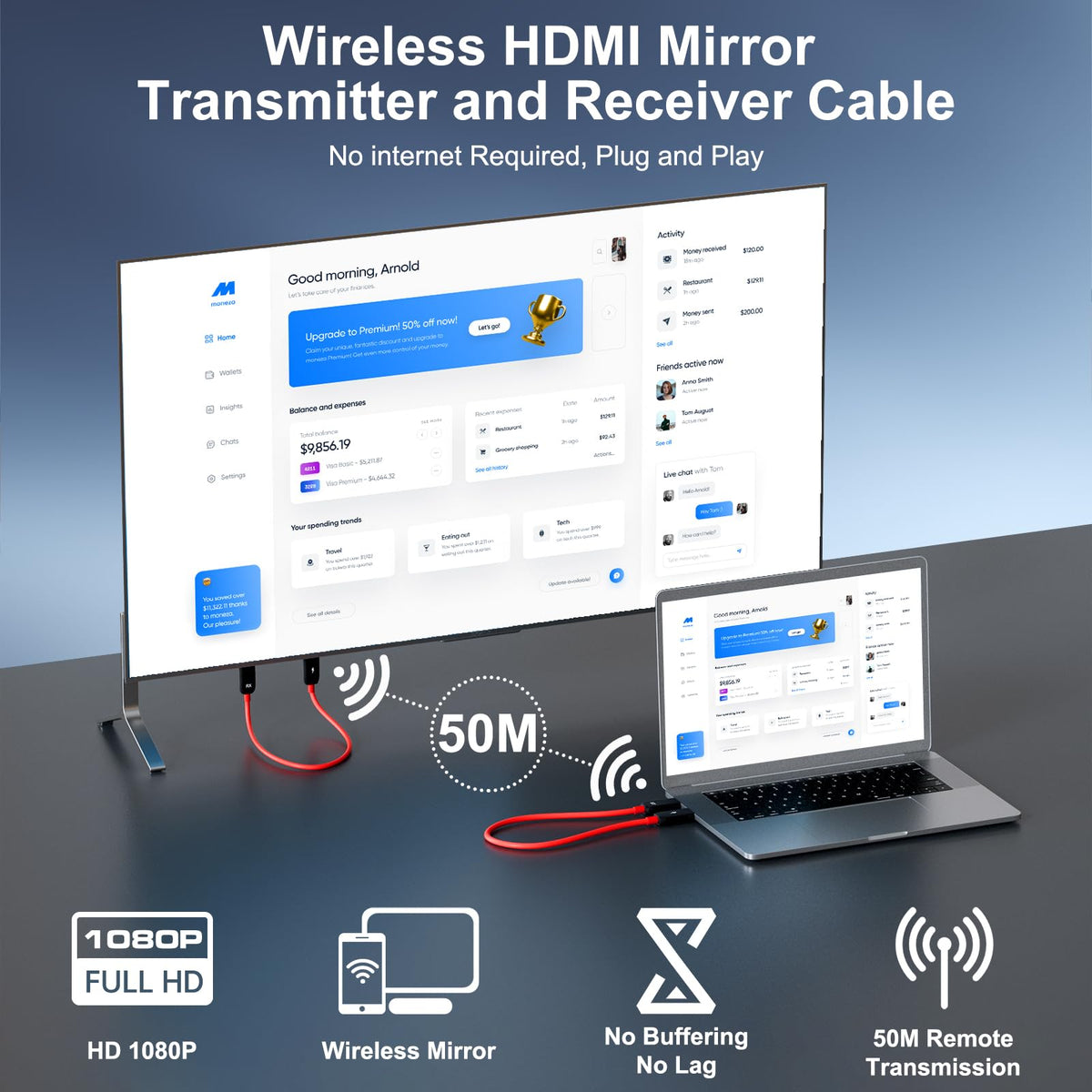 Wireless HDMI Transmitter Receiver 1080P Streaming Clients Red Black NEW