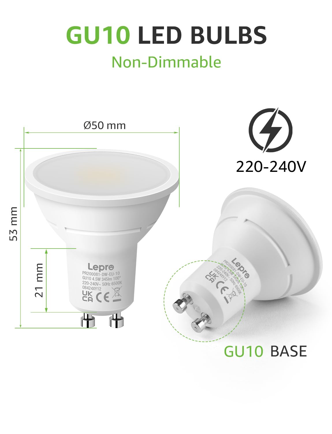 Lepro GU10 LED Bulbs Cool White 6500K Daylight 4.5W Bright DEMO