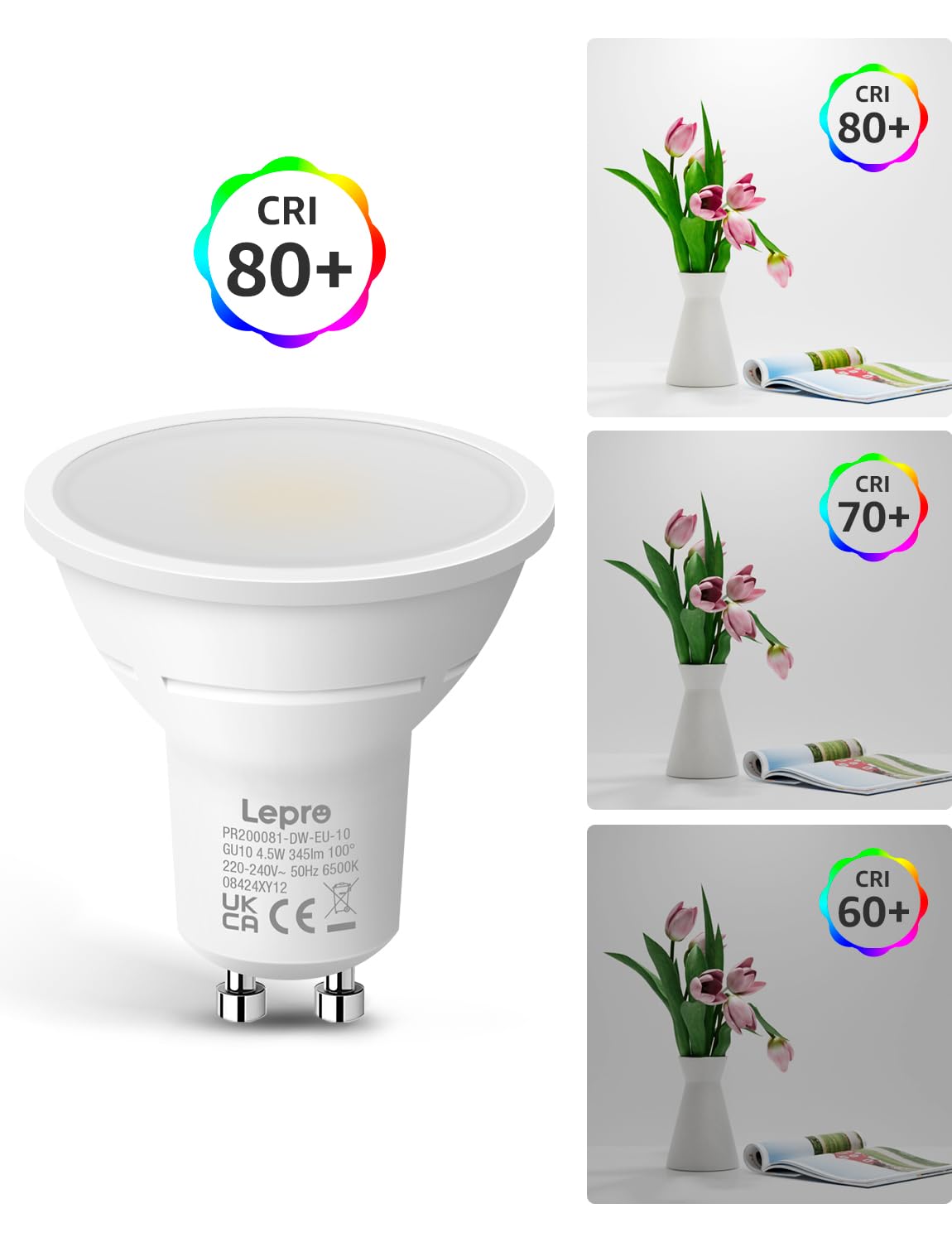 Lepro GU10 LED Bulbs Cool White 6500K Daylight 4.5W Bright DEMO
