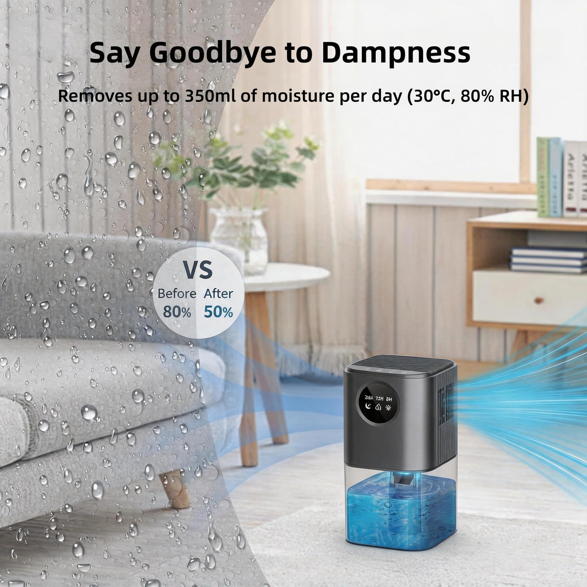 Dehumidifier 1700ml LED Display Black Home Bedroom Air Quality Size 1700ml NEW