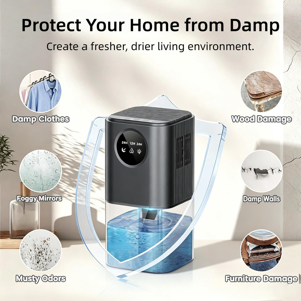 Dehumidifier 1700ml LED Display Black Home Bedroom Air Quality Size 1700ml NEW