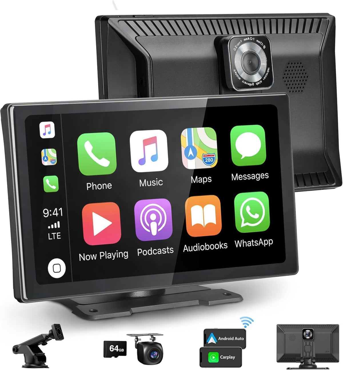 9" Black Car Play Wireless CarPlay Android Auto 4K Dash Cam Screen Size 9" DEMO