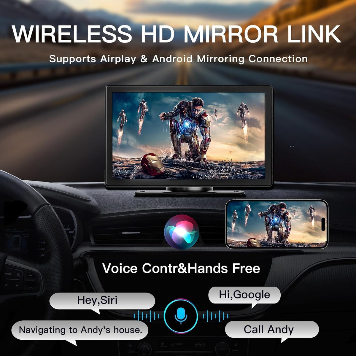 9" Black Car Play Wireless CarPlay Android Auto 4K Dash Cam Screen Size 9" DEMO