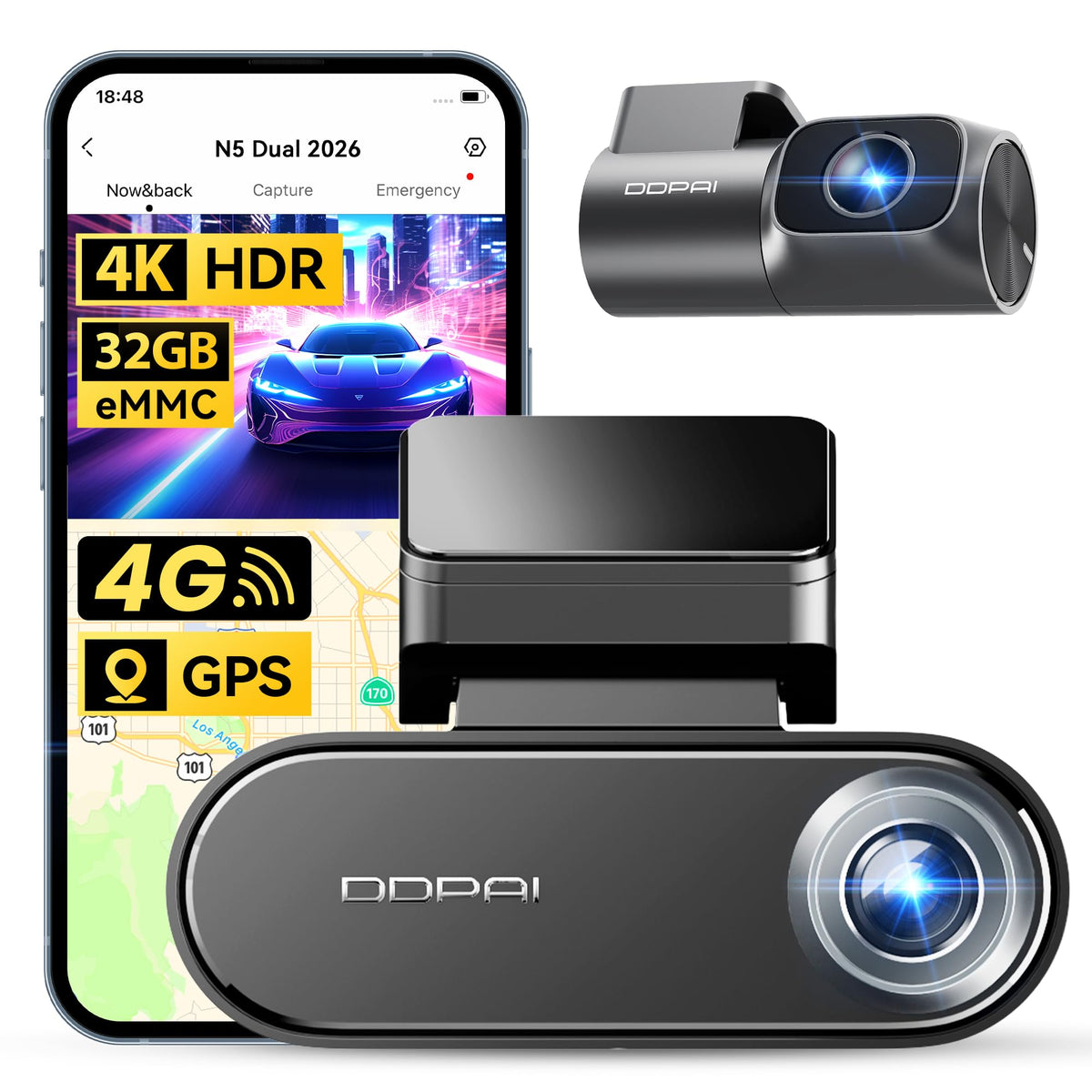 DDPAI 4K Dash Cam Front and Rear 2160P GPS WiFi Video Black NEW
