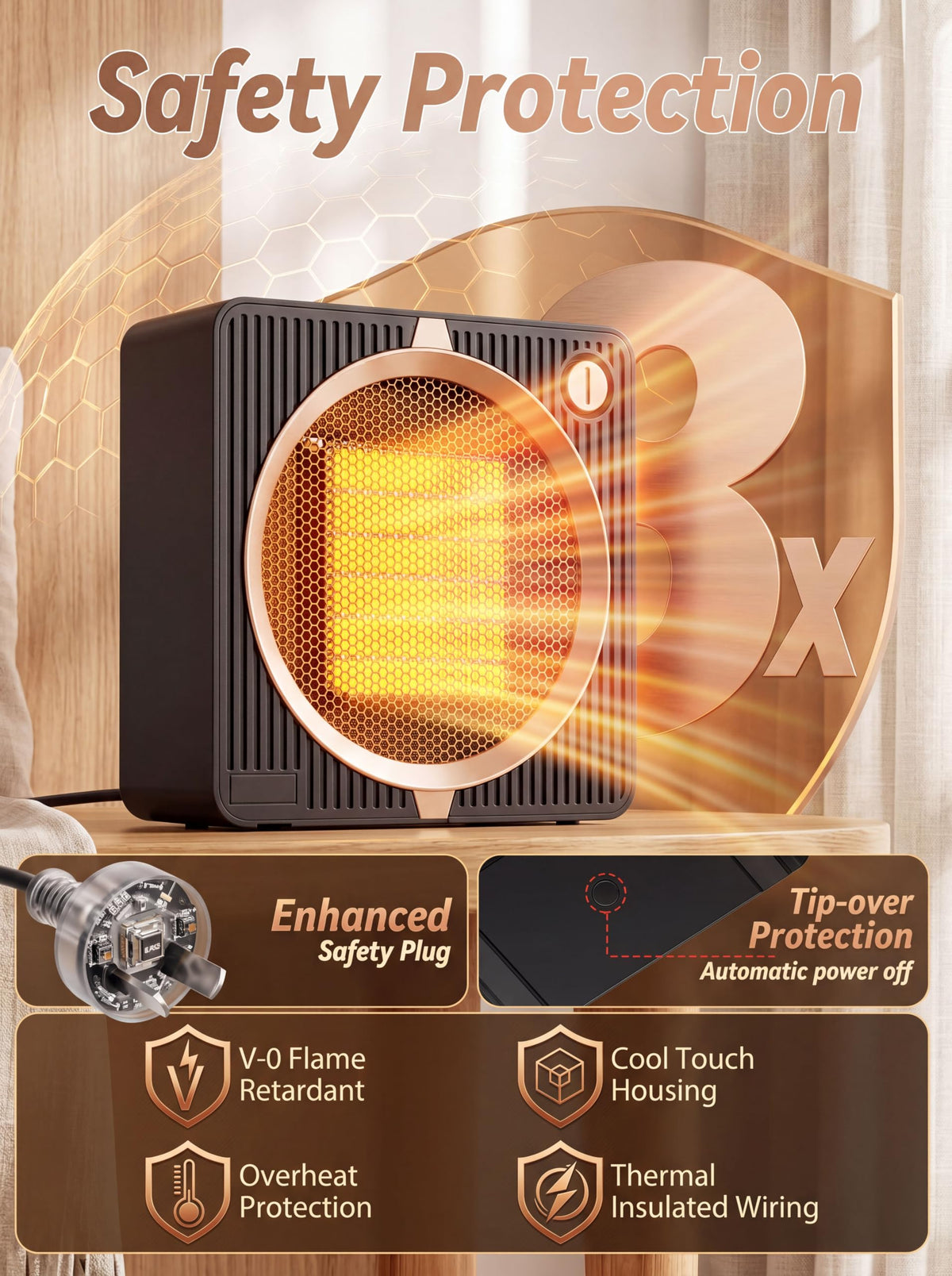 900W Portable Electric Space Heater Fan Black - Heating NEW