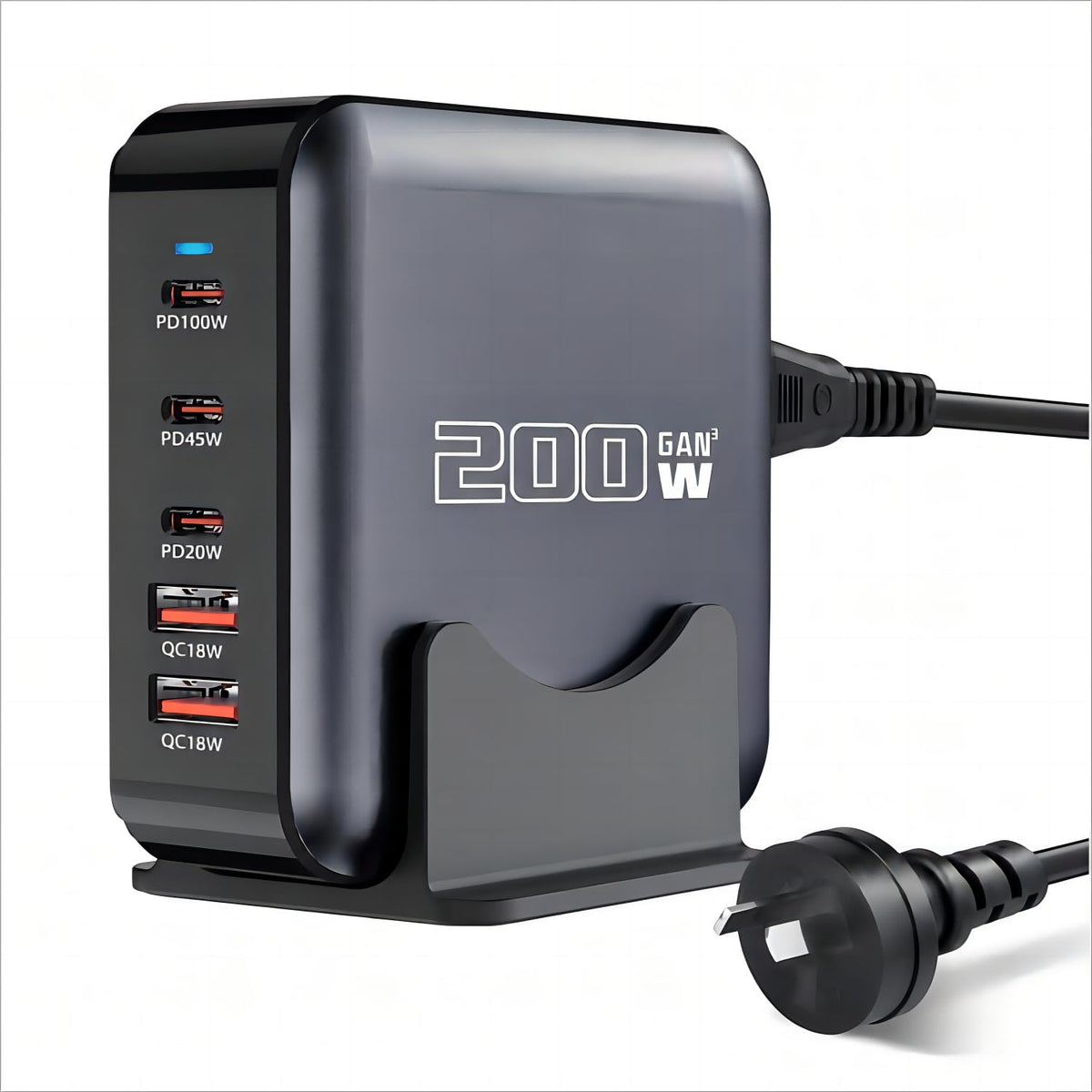 200W USB-C GaN Fast Charging 5-Port Power Adapter - Black DEMO
