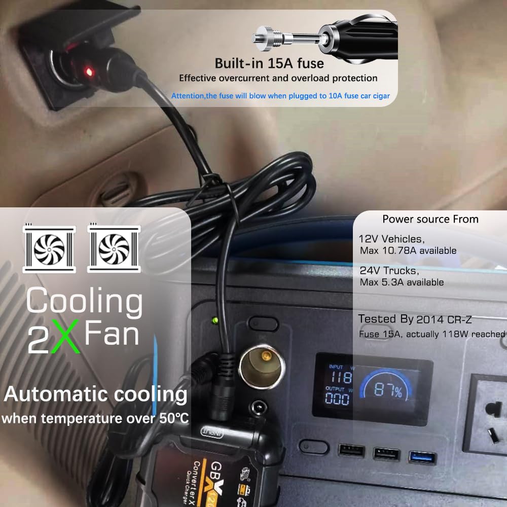 12V/24V Car Car Accessories Cigarette Lighter Cable XT60 Connector - Black DEMO