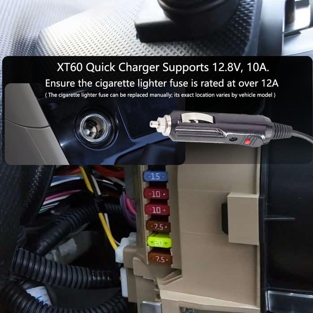 12V/24V Car Car Accessories Cigarette Lighter Cable XT60 Connector - Black DEMO