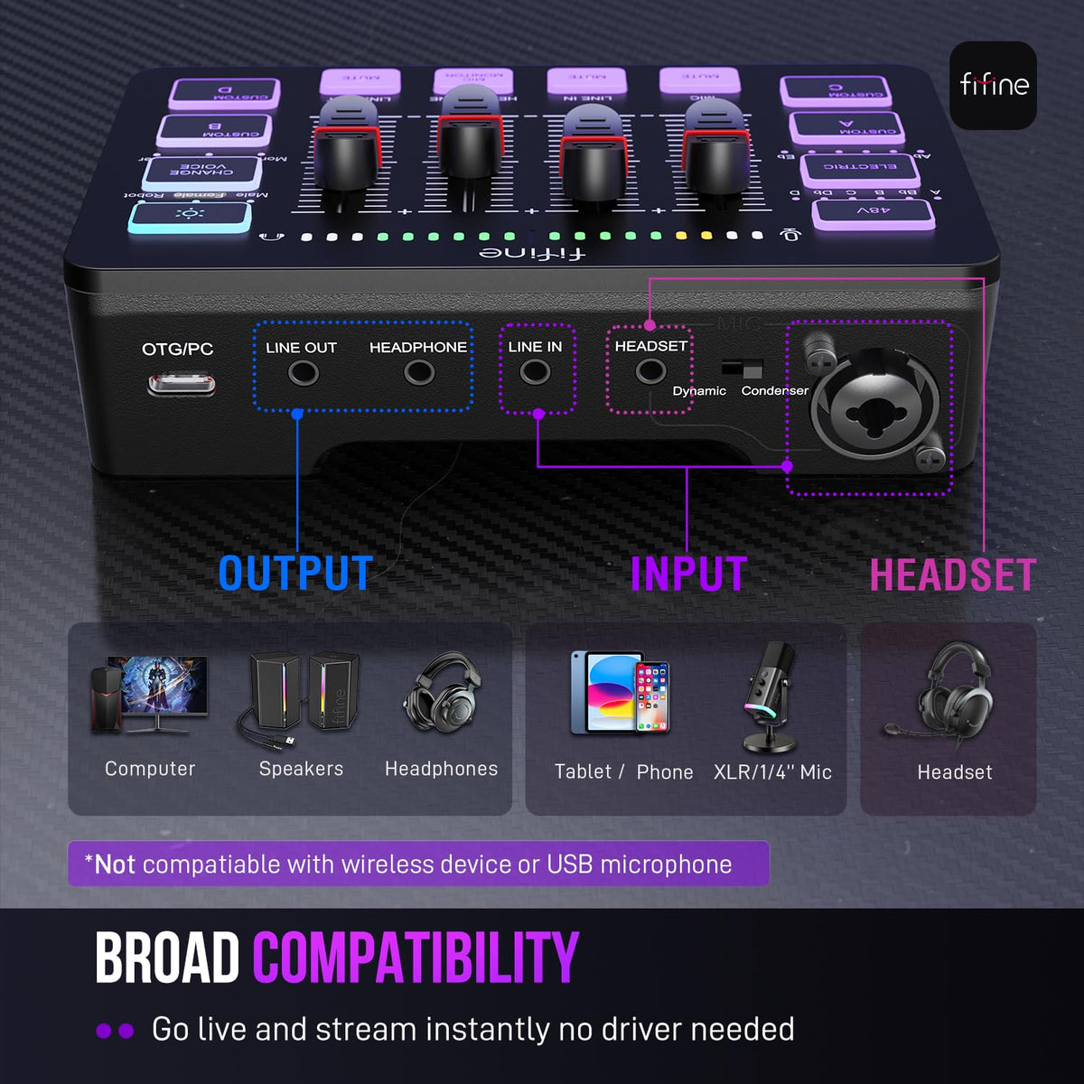 FIFINE AmpliGame DJ Mixers SC3 Black Gaming DJ Mixer Audio Recording DEMO
