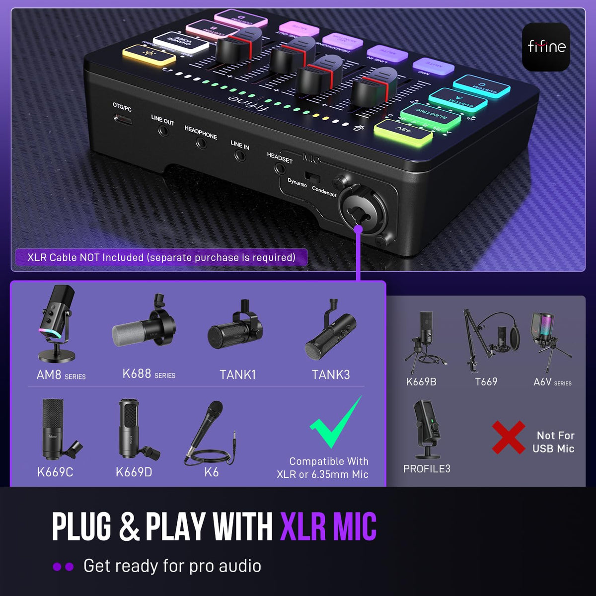 FIFINE AmpliGame DJ Mixers SC3 Black Gaming DJ Mixer Audio Recording DEMO