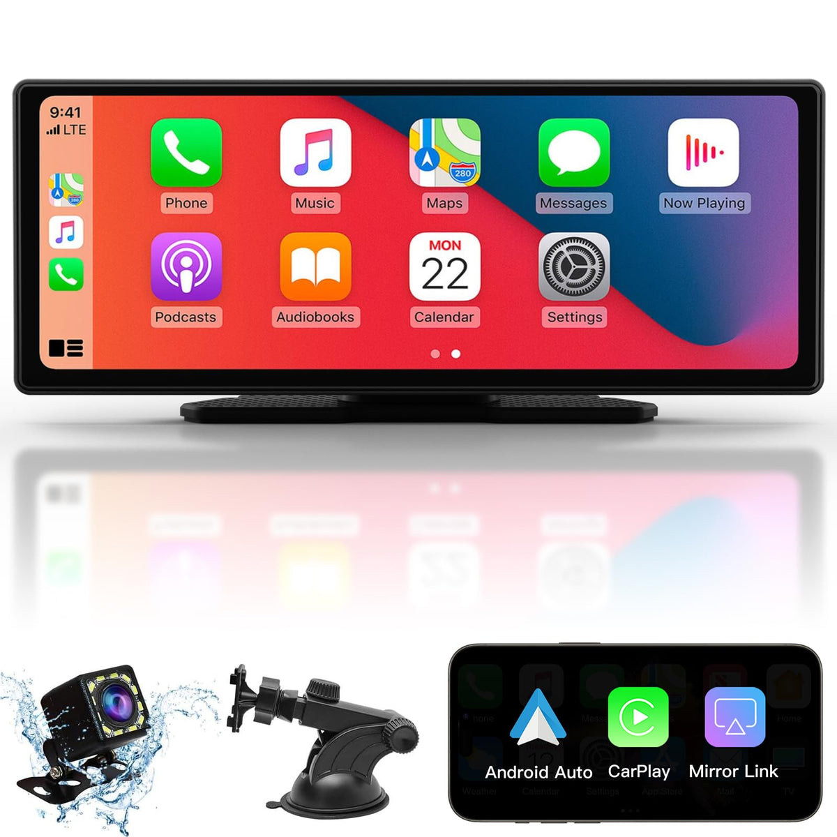 Aphqua 9.26" On-Dash-Monitoring Black Wireless CarPlay Android Auto Car DEMO