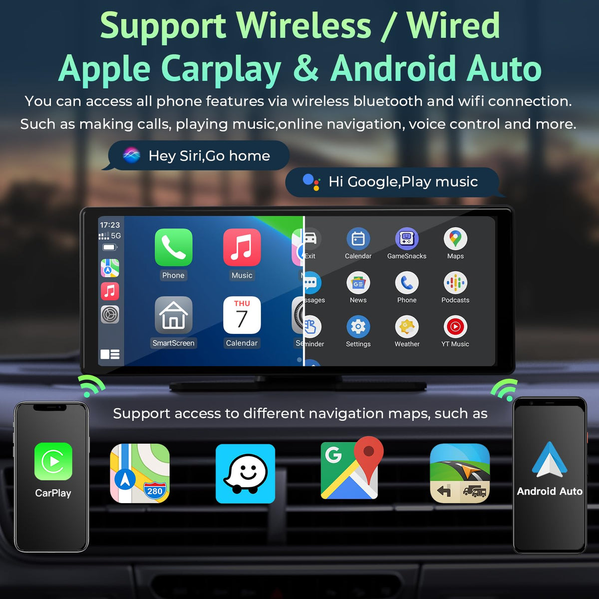 Aphqua 9.26" On-Dash-Monitoring Black Wireless CarPlay Android Auto Car DEMO