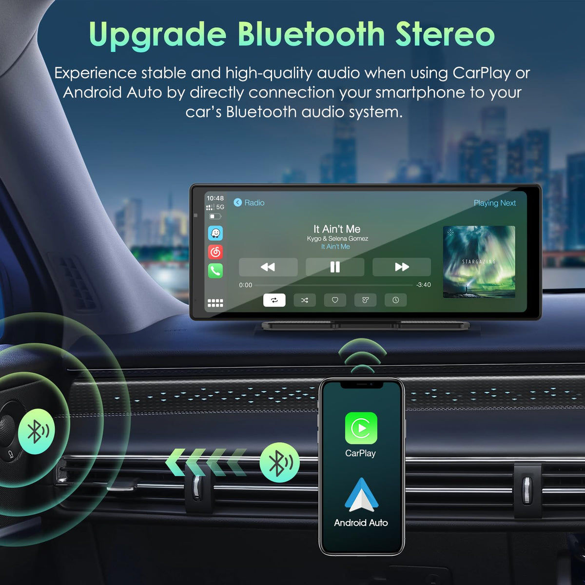 Aphqua 9.26" On-Dash-Monitoring Black Wireless CarPlay Android Auto Car DEMO