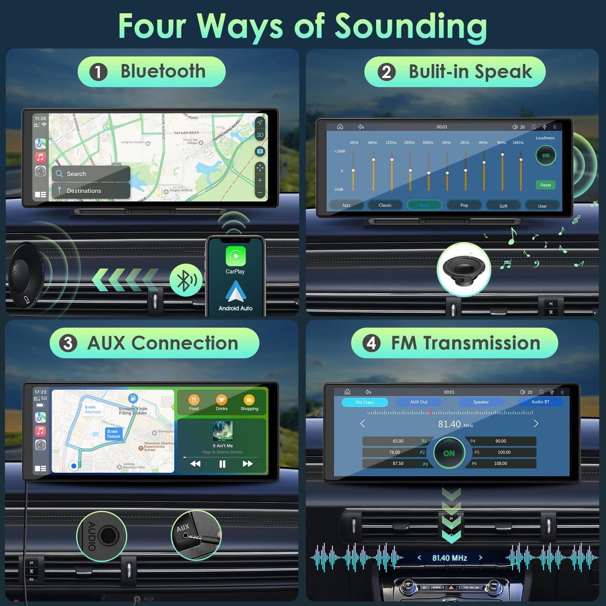 Aphqua 9.26" On-Dash-Monitoring Black Wireless CarPlay Android Auto Car DEMO
