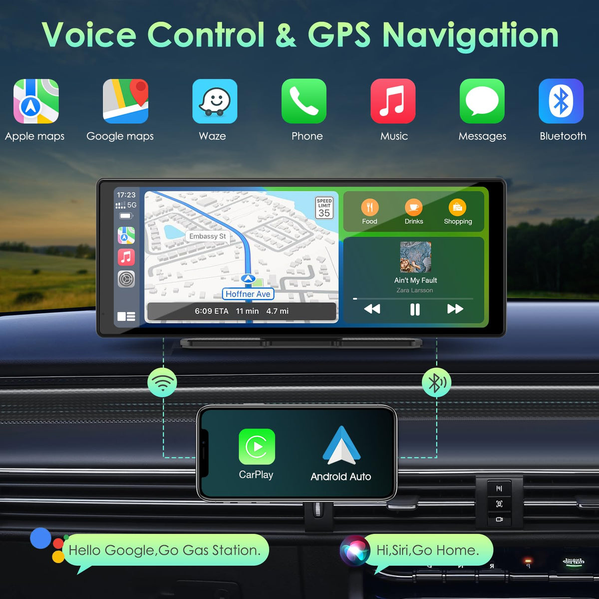 Aphqua 9.26" On-Dash-Monitoring Black Wireless CarPlay Android Auto Car DEMO