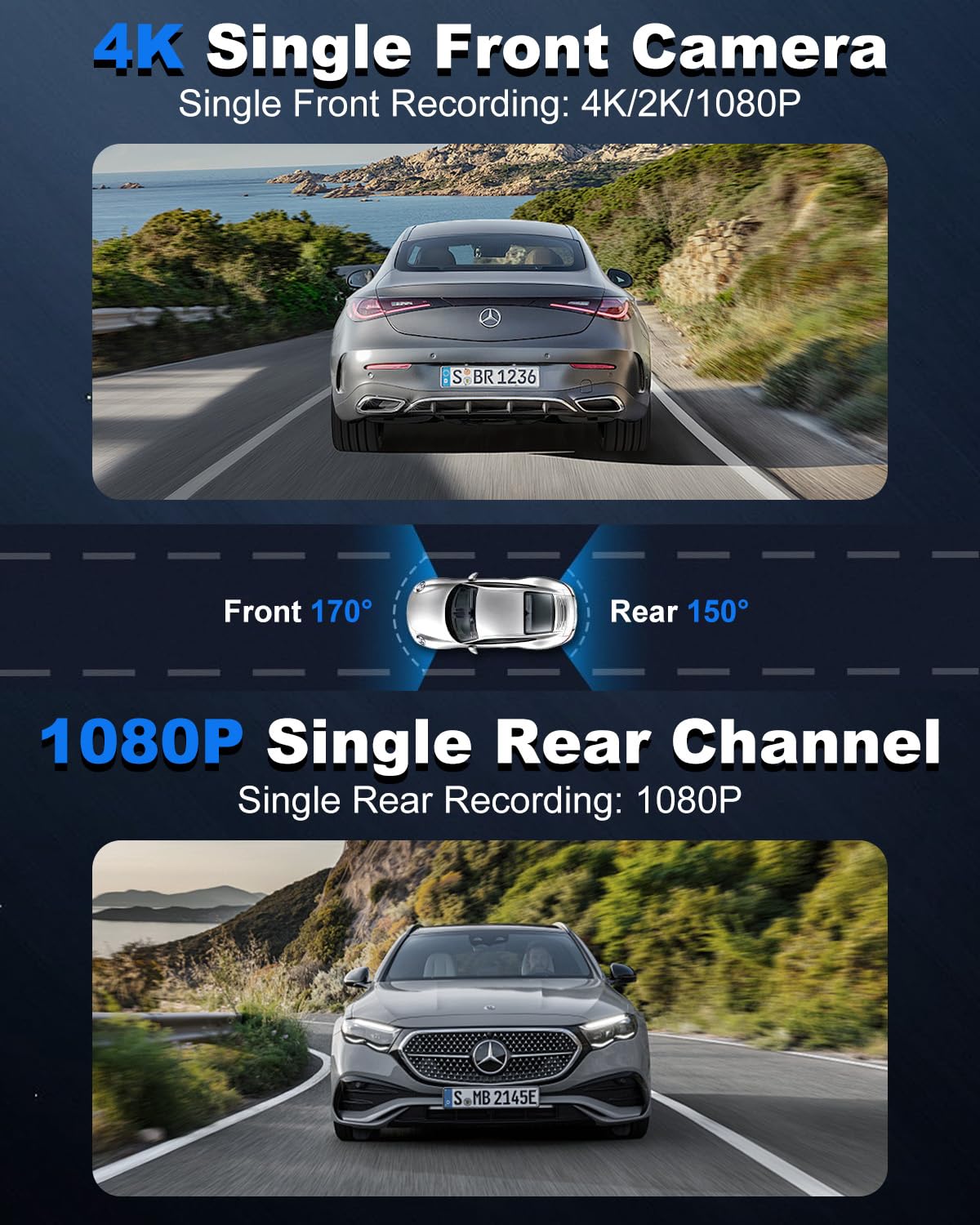 4K Dash On-Dash-Monitoring Cam Front Rear WiFi GPS 3.2" IPS Screen Black DEMO