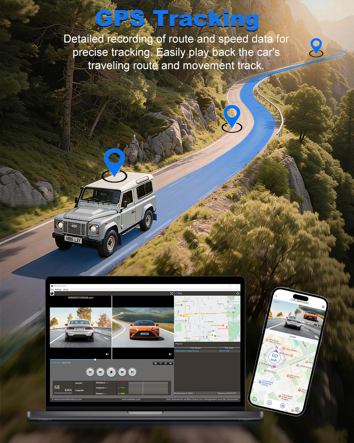 4K Dash On-Dash-Monitoring Cam Front Rear WiFi GPS 3.2" IPS Screen Black DEMO