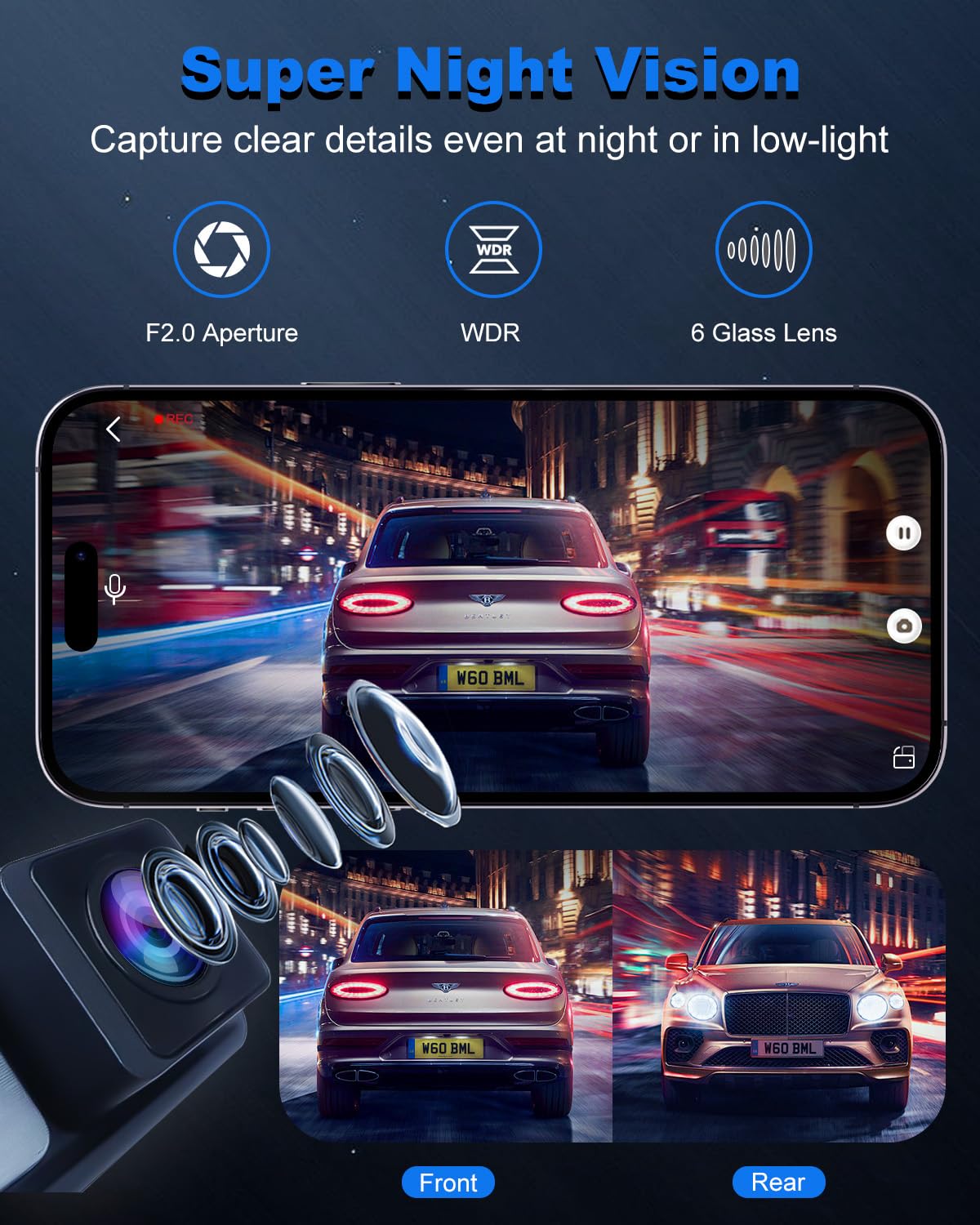 4K Dash On-Dash-Monitoring Cam Front Rear WiFi GPS 3.2" IPS Screen Black DEMO