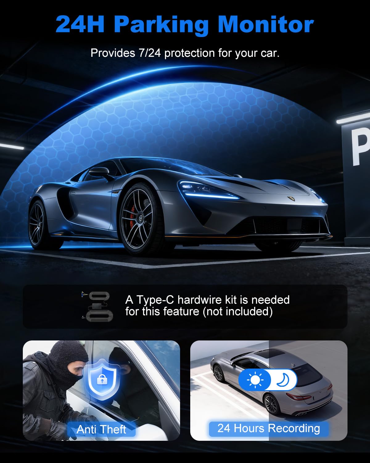 4K Dash On-Dash-Monitoring Cam Front Rear WiFi GPS 3.2" IPS Screen Black DEMO