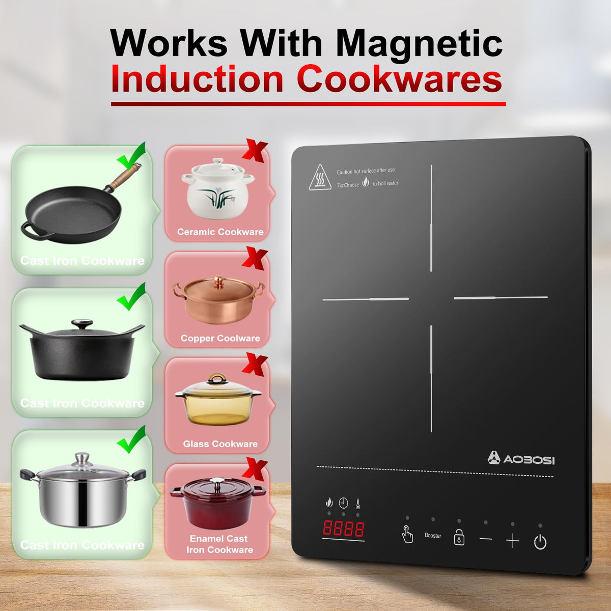 AAOBOSI 2000W Portable Induction Cooktop Single Burner Black DEMO