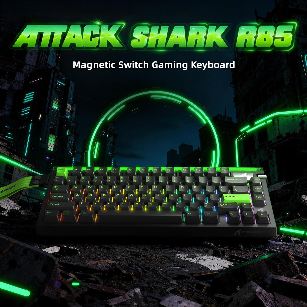 ATTACK SHARK R85 HE Magnetic Gaming Keyboard 75 Key Green Black Size 75 Key NEW